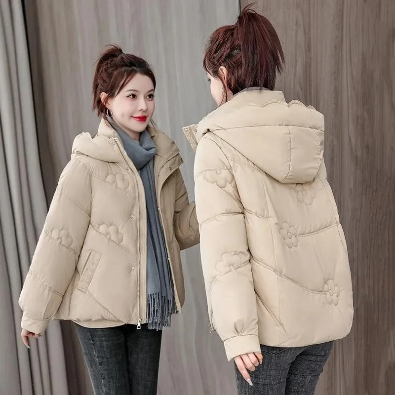 秋冬新作ダウンコットンジャケット女性の韓国綿入り厚く暖かいフード付きパーカーショートコート女性カジュアルレディーストップ