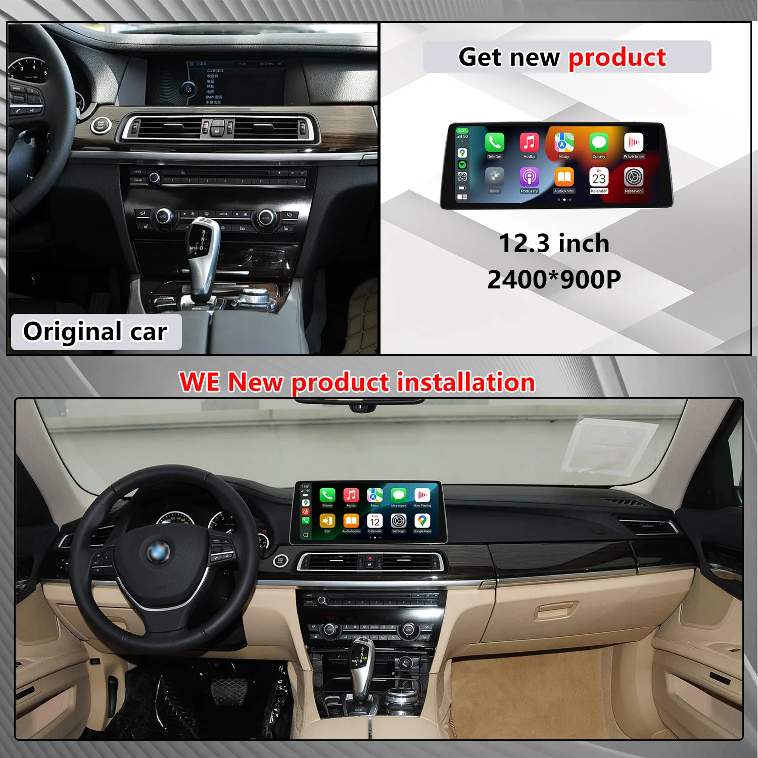 Upgrade 2400*900P For BMW 7 Series F01 F02 F04 CIC NBT 2009-2014 Car Multimedia Player Screen Wireless Carplay Android Auto 12.3