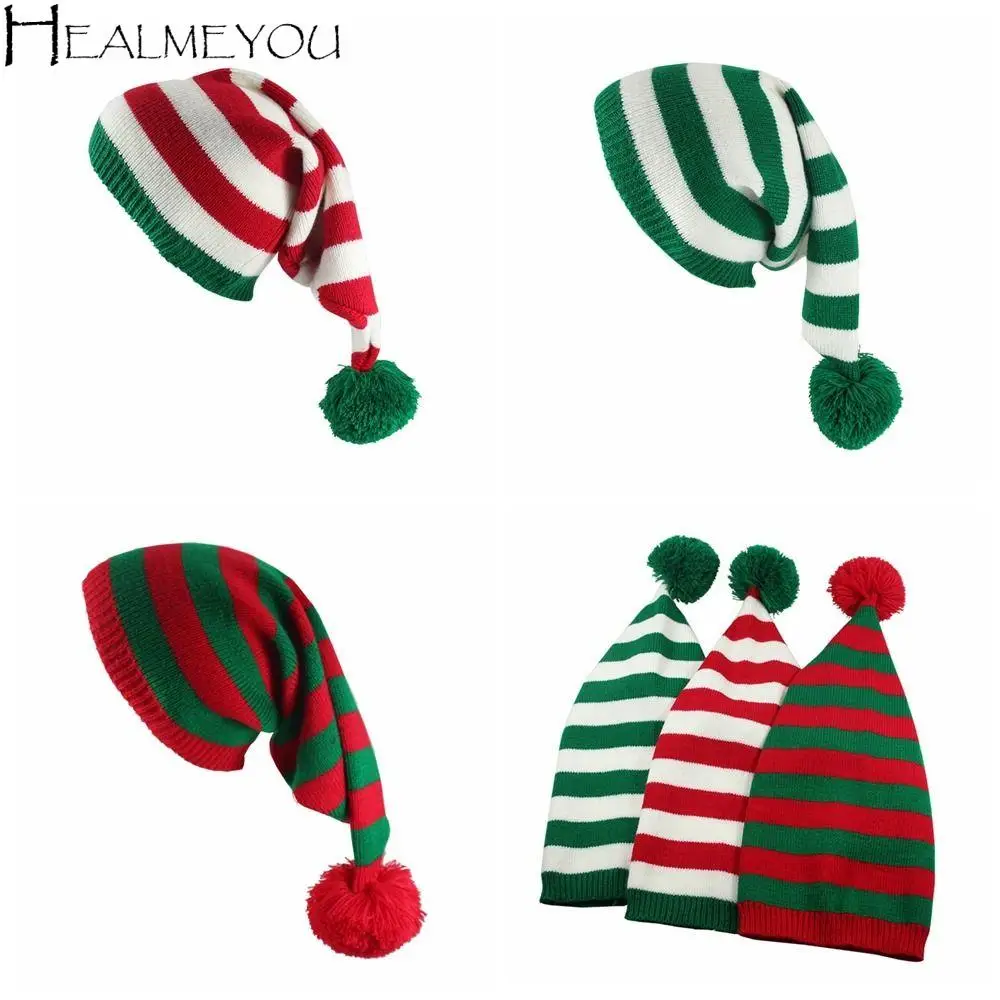 

Leisure Santa Claus Christmas Knitted Hat Green Red Merry Christmas Hat Santa Beanie Hat Woolen Hat Striped Christmas