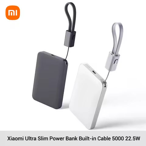 Xiaomi Ultra Slim Power Bank 5000mAh 22.5W MAX Built-in Cable PB0522S Mi Powerbank 5000 Portable Battery For Xiaomi iPhone