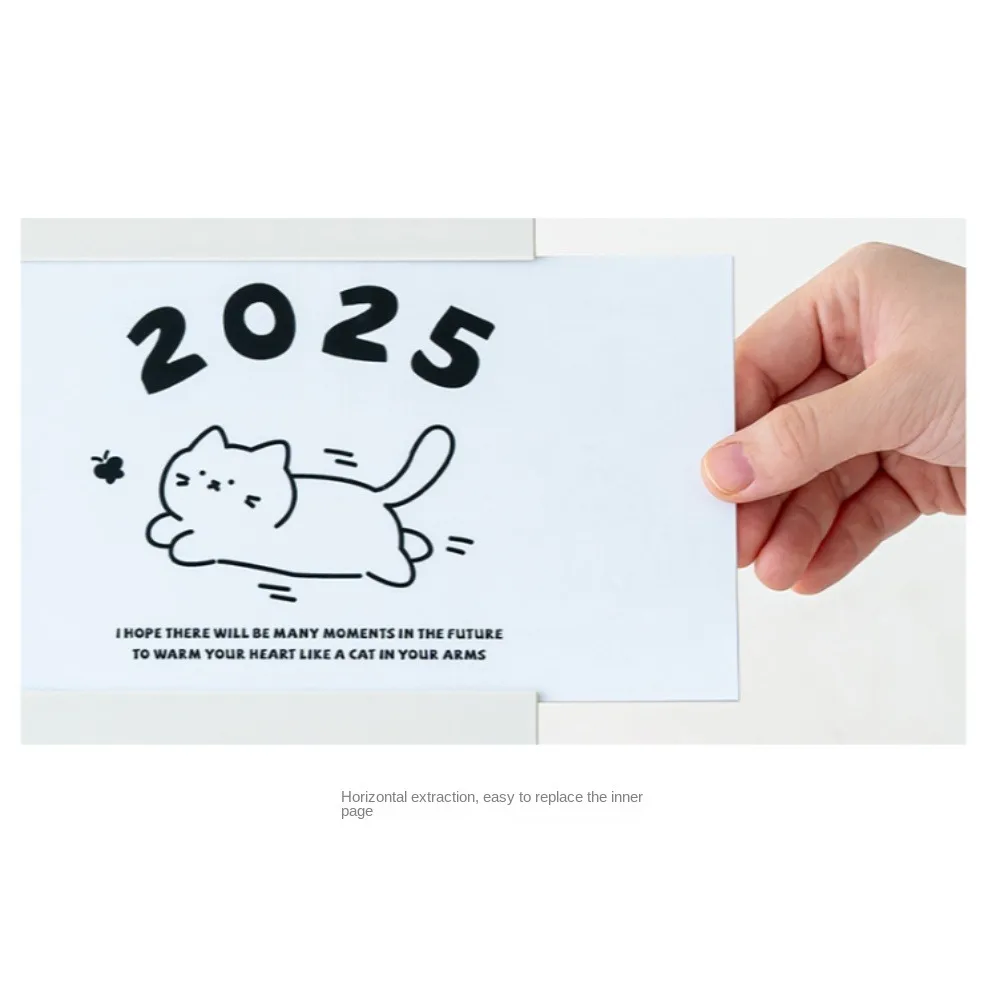 Calendario de escritorio creativo para gatos, soporte para tarjetas, diseño de inserción con Base, calendario de mesa, artesanía de papel, calendario mensual de estilo coreano, 2025