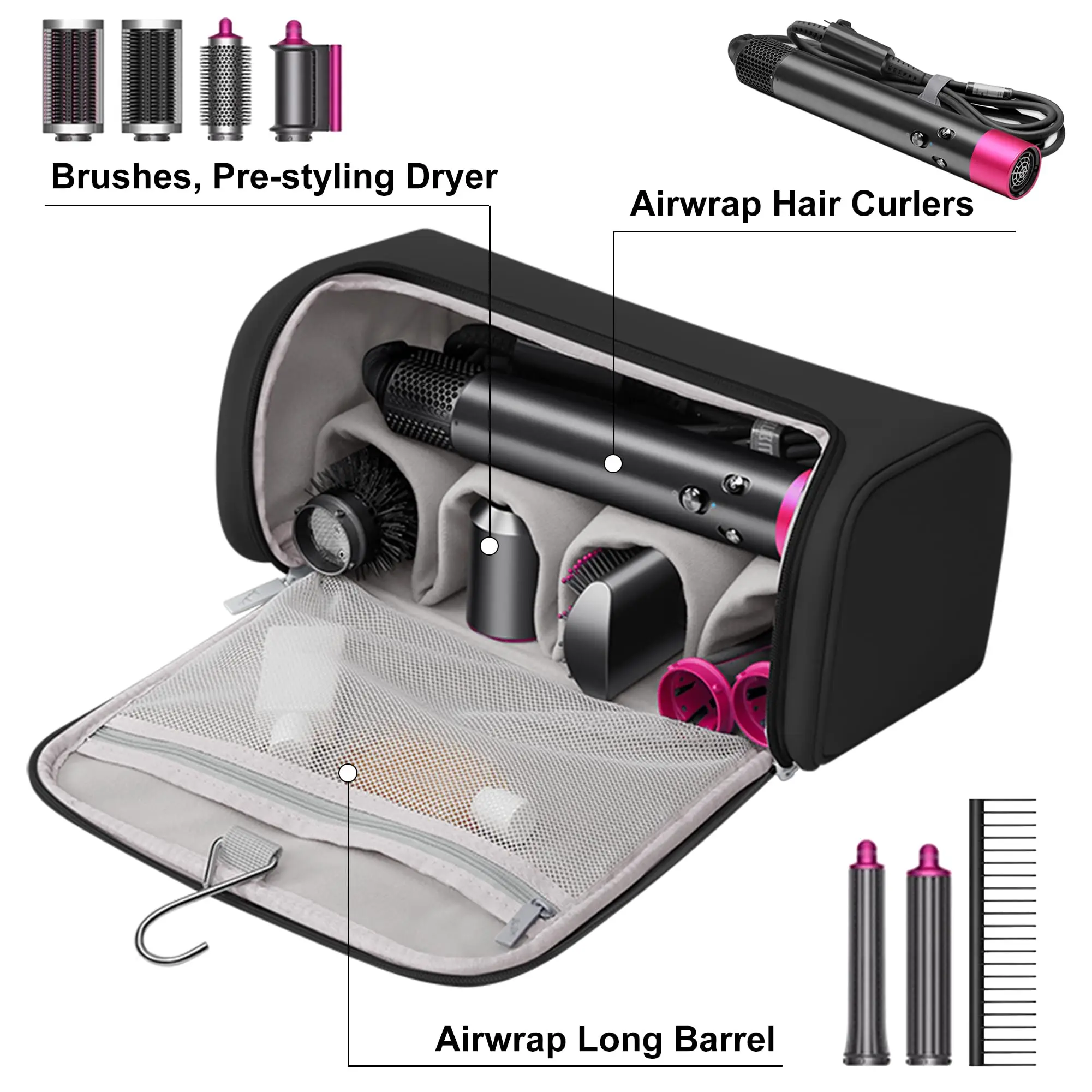 Travel Storage Case Organizer Compatible with Dyson Airwrap, Hair Dryer,4 Curling Barrels, 2 Smoothing Brushes, Volumizing Brush - view 2