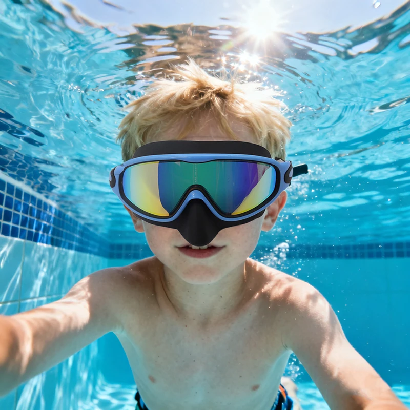 

Kids' Electroplated Swim Goggles with Built-in Earplugs - Anti-Fog Waterproof UV Protection, Soft Silicone Skirt, Ergonomic Fit