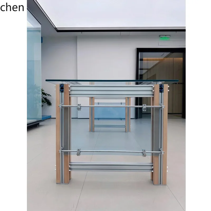 b7- Aluminum Profile Glass Desk Personalized Creative Acrylic Office Computer Desk Dining Table