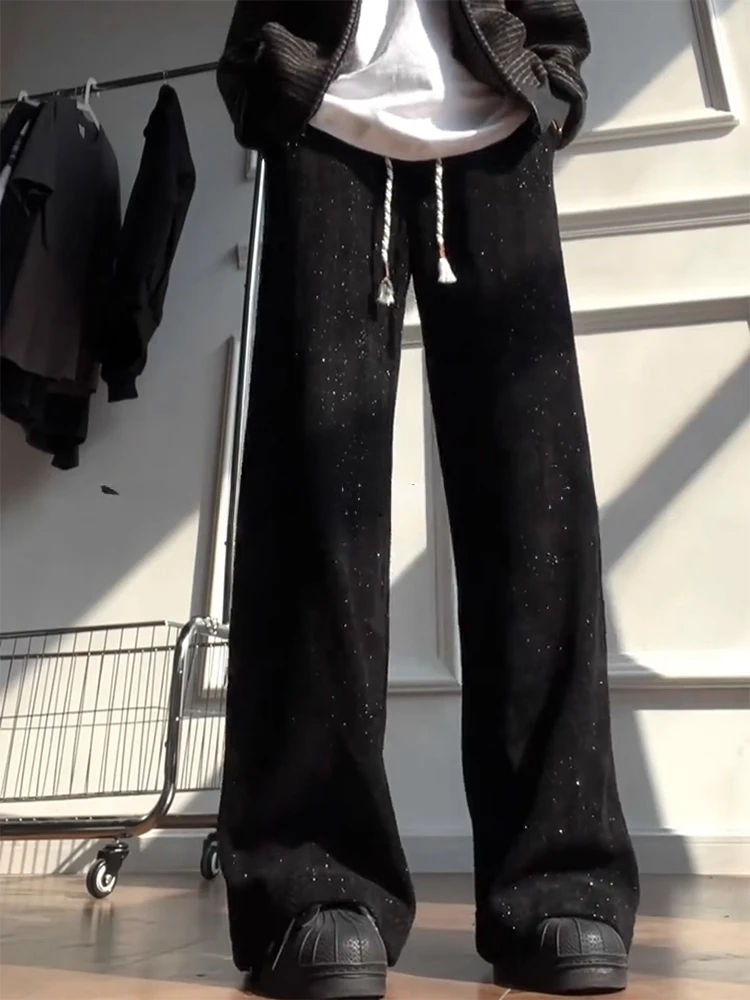 

Loose Fit Knitted Men's Sweatpants Straight Leg Drapey Casual Pants Comfortable Autumn Wear American Lazy Sle Loose Pants