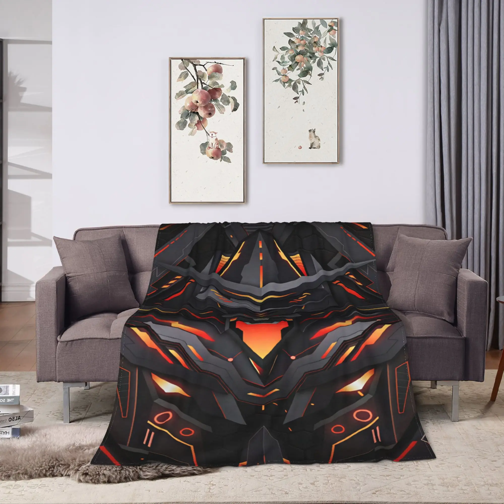 Dark Mechanical Robots Print Flannel Blanket Winter  Warm Throw Blanket for Kids Couch Chair Novelty Bedspread Sofa Bed Cover