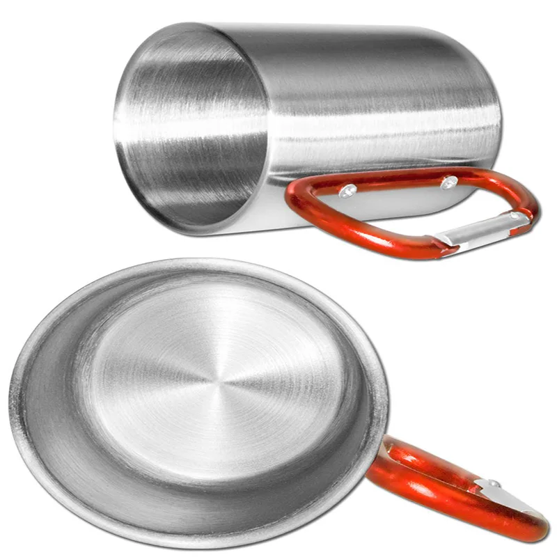 Taza de acampada al aire libre compacta y ligera de 200 ML con mango de mosquetón de tornillo de acero inoxidable para el trabajo de senderismo y Trekking