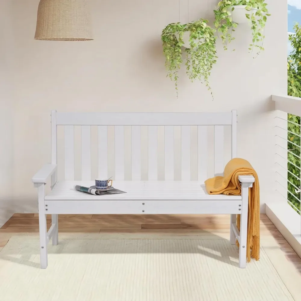 

Outdoor Garden Bench, All Weather HDPE Patio Porch Bench with Faux Wood Grain Pattern, 2-Person Seat for Lawn, Customized