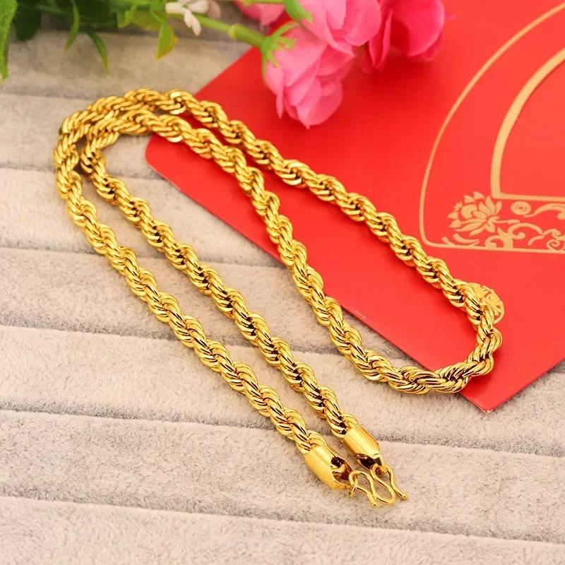 SAIYE 24k Electroplated Sand Gold Men's Atmospheric 7mm8mm Twist Necklace Vacuum Gold Plating Will Not Fade For A Long Time