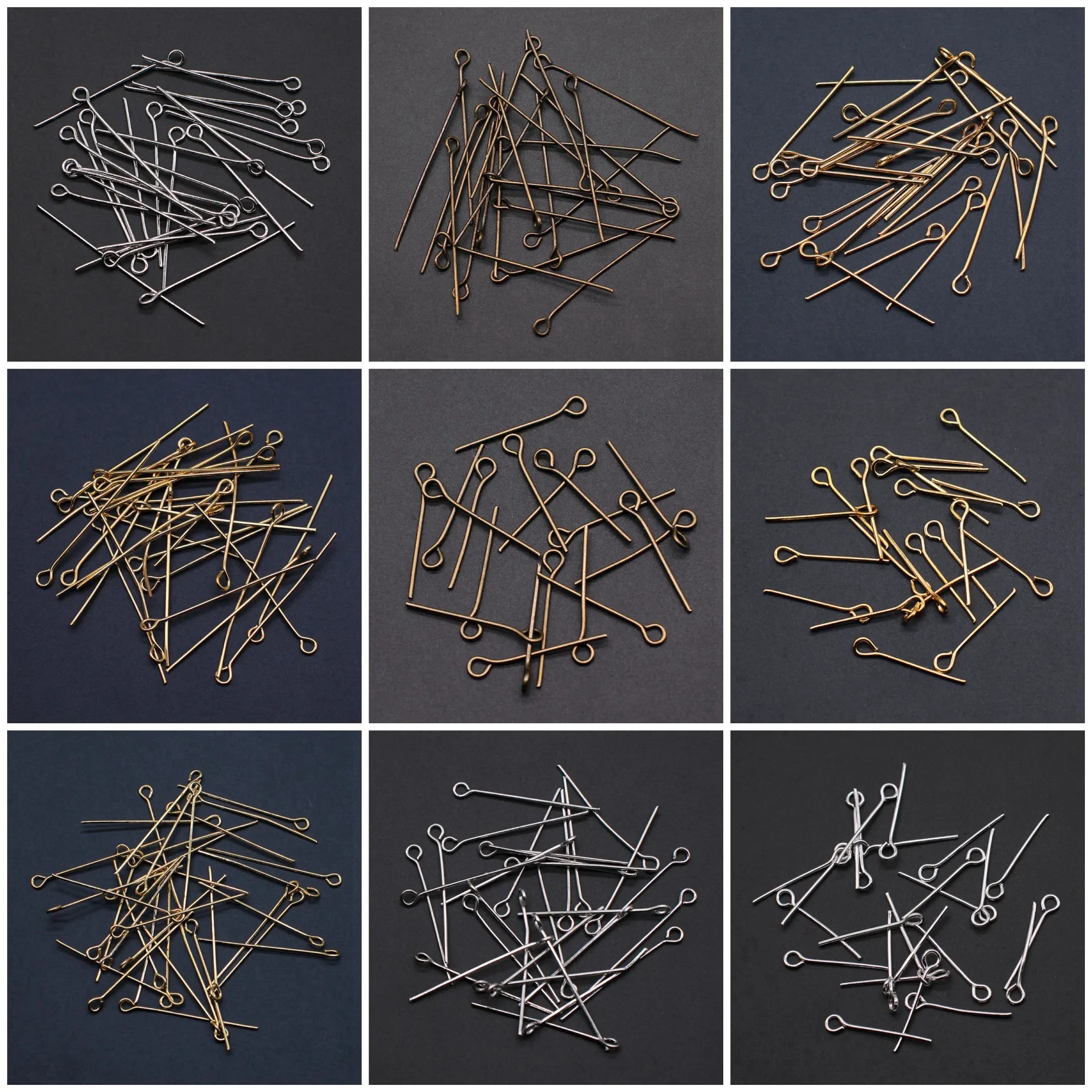 Mixed Colors 9 Eye Head Pins Findings For Bracelet Necklace DIY Jewelry Making Craft Bulk