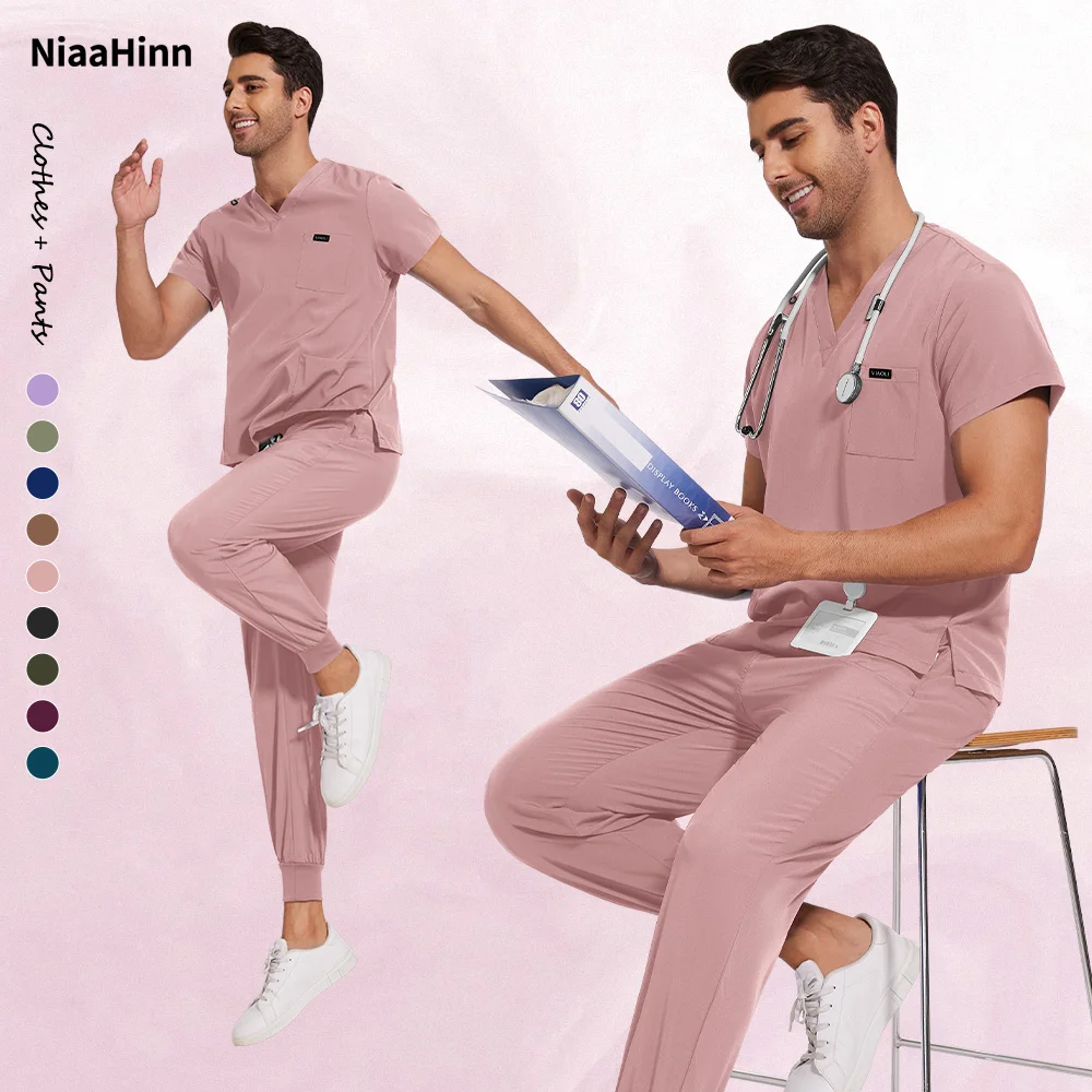 Infirmière médicale vêtements de travail clinique dentaire gommages hauts + pantalon costume hôpital médecin soins infirmiers tunique costume uniformes chirurgicaux hommes ensemble de pharmacie