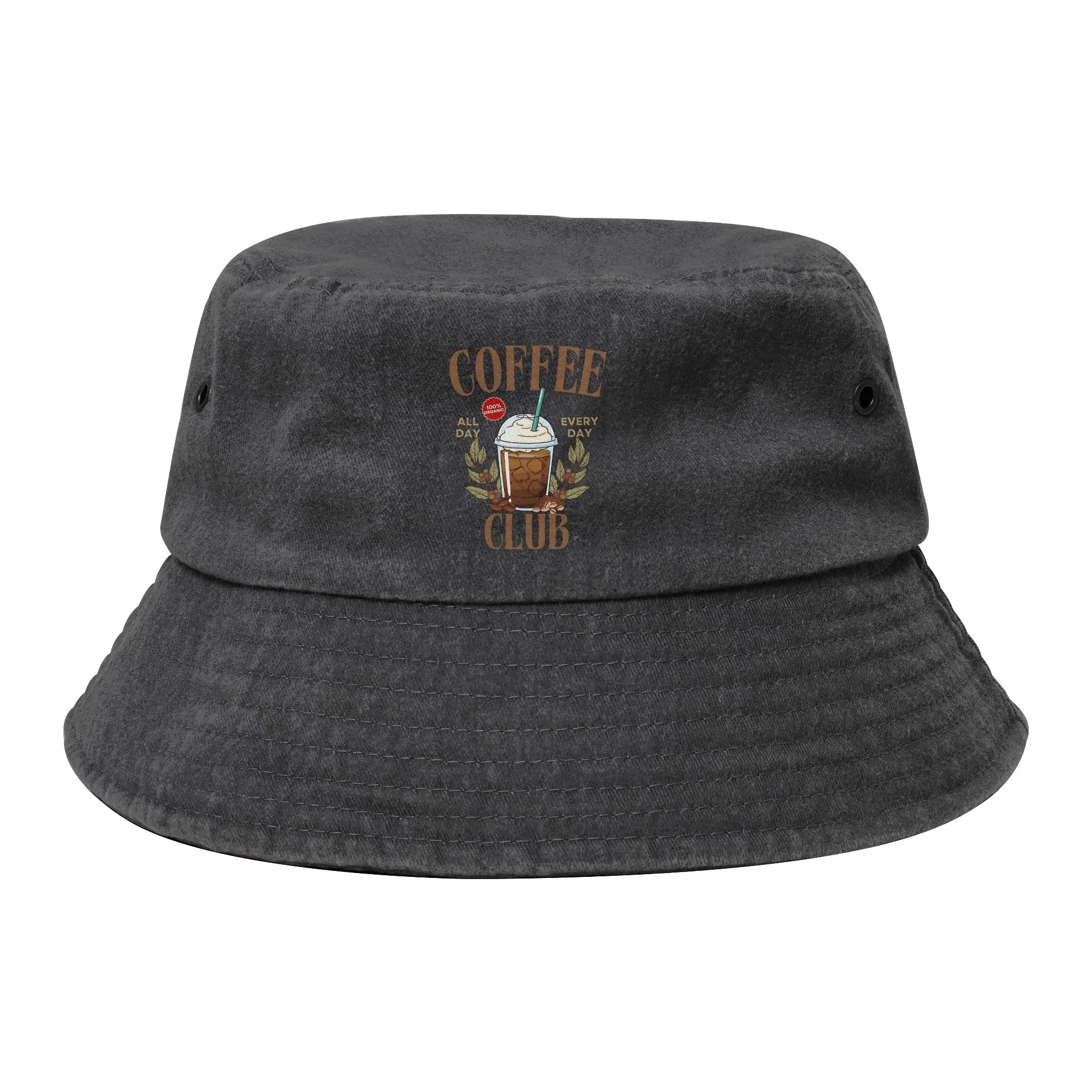 Chapeau Bob Amusant « Coffee Club All Day Every Day » pour Femme et Homme, Chapeau en Coton Vieilli pour les Vacances d'Été, Chapeau de Pêcheur pour l'Extérieur