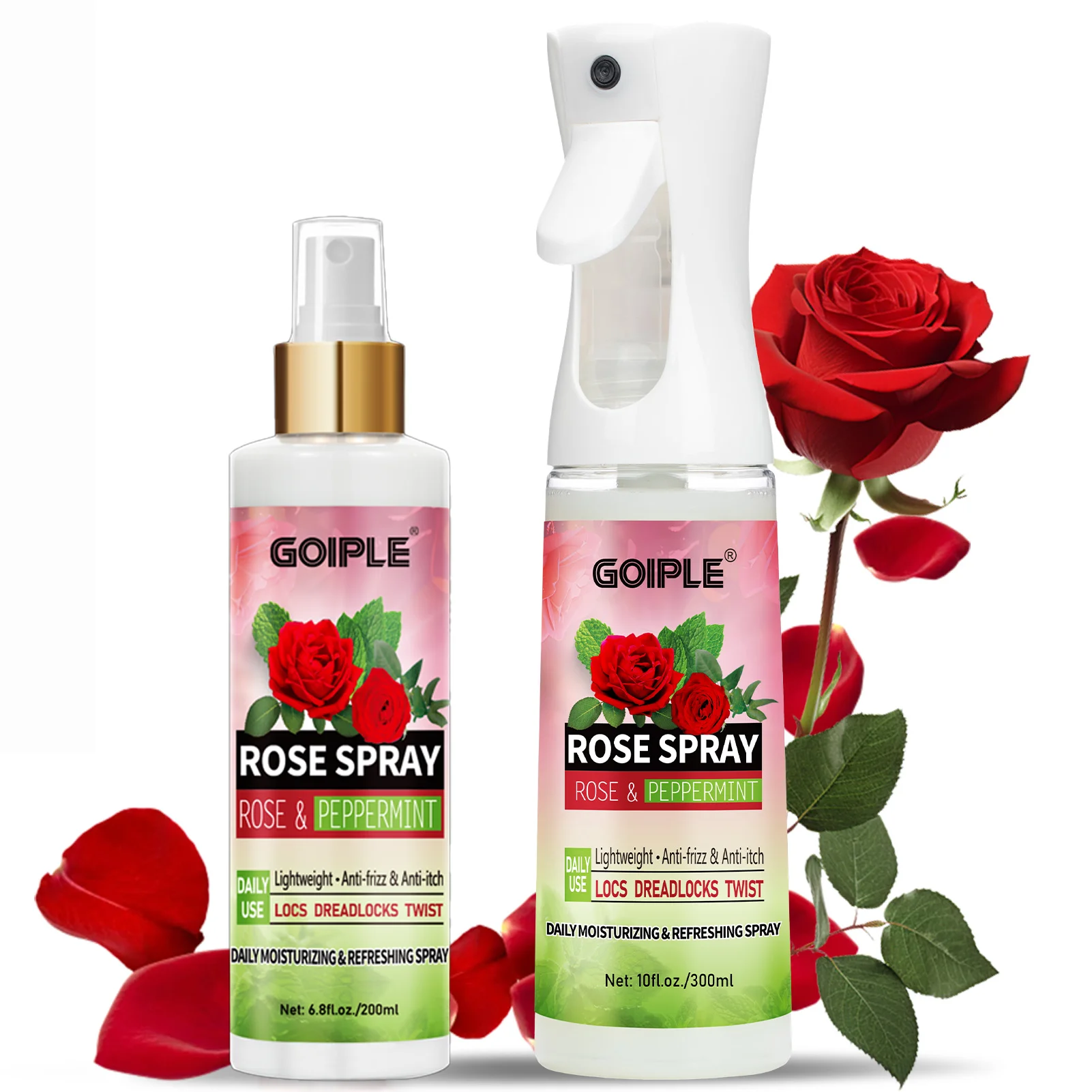 

GOIPLE Natural Rose Spray Peppermint Extract Lightweight Anti-Frizz Hair Anti-Itch Scalp For Locs Dreadlocks Twist Hair Care