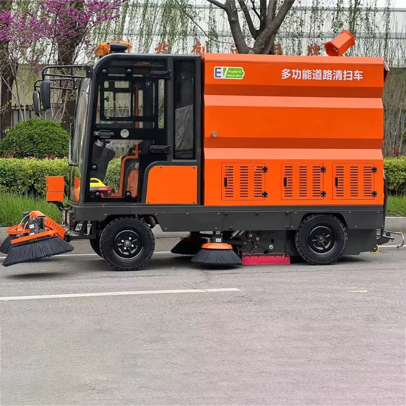 Customized enclosed cab electric street sweeper spray dust suppression cleaning machinery for logistics zone highway side care