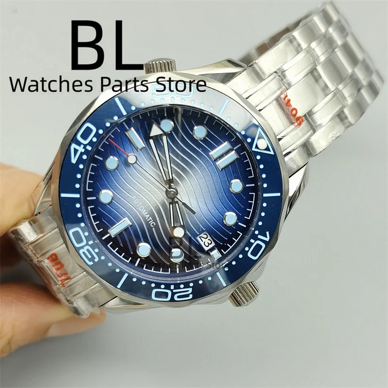 BLIGER 41mm Watch For Men With Gradient Summer Blue Wave Dial Bezel Sapphire Glass NH35 Automatic Mechanical Wristwatch Steel