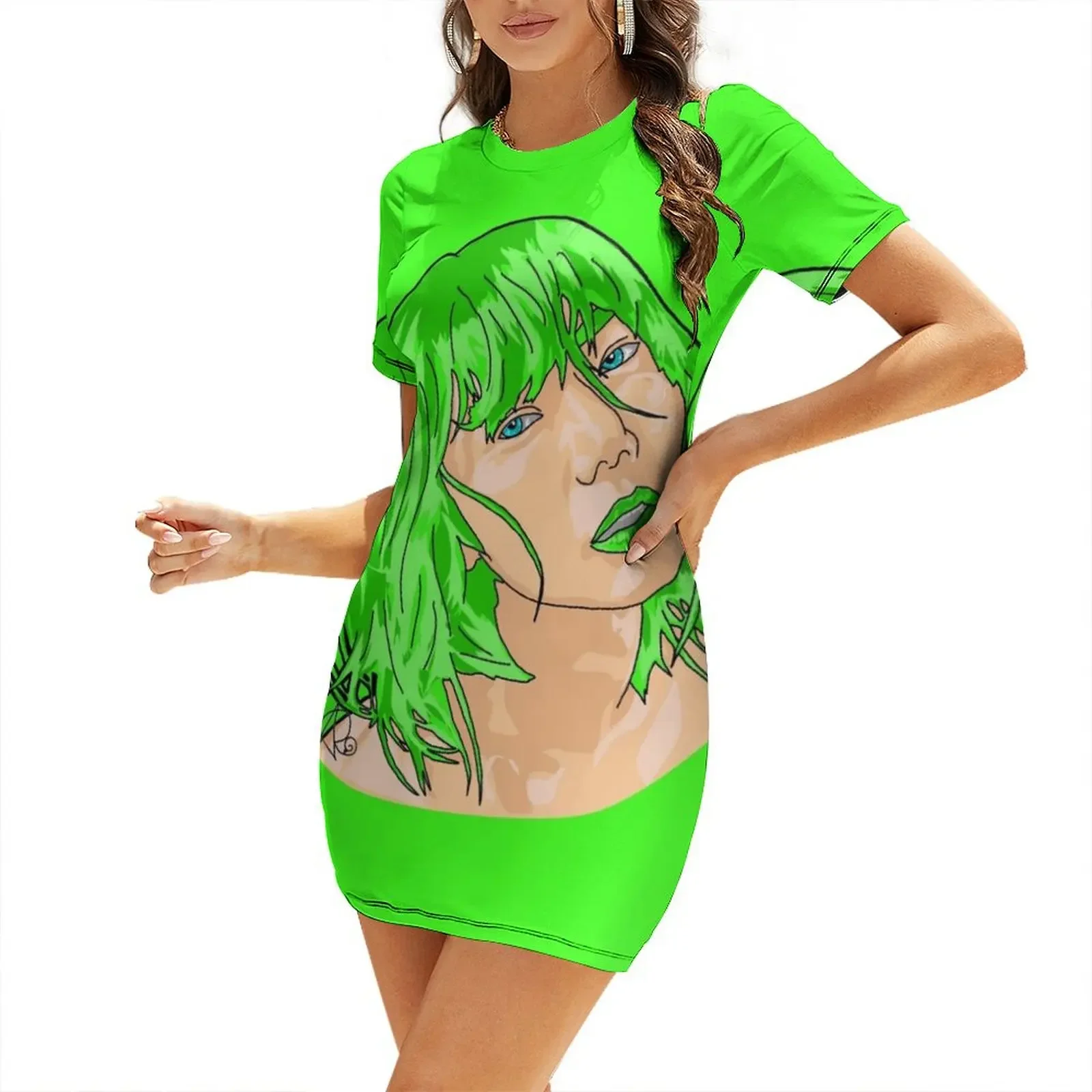 

Neon Short-Sleeved Dress woman dress women dress evening dresses luxury 2025 women formal occasion dresses