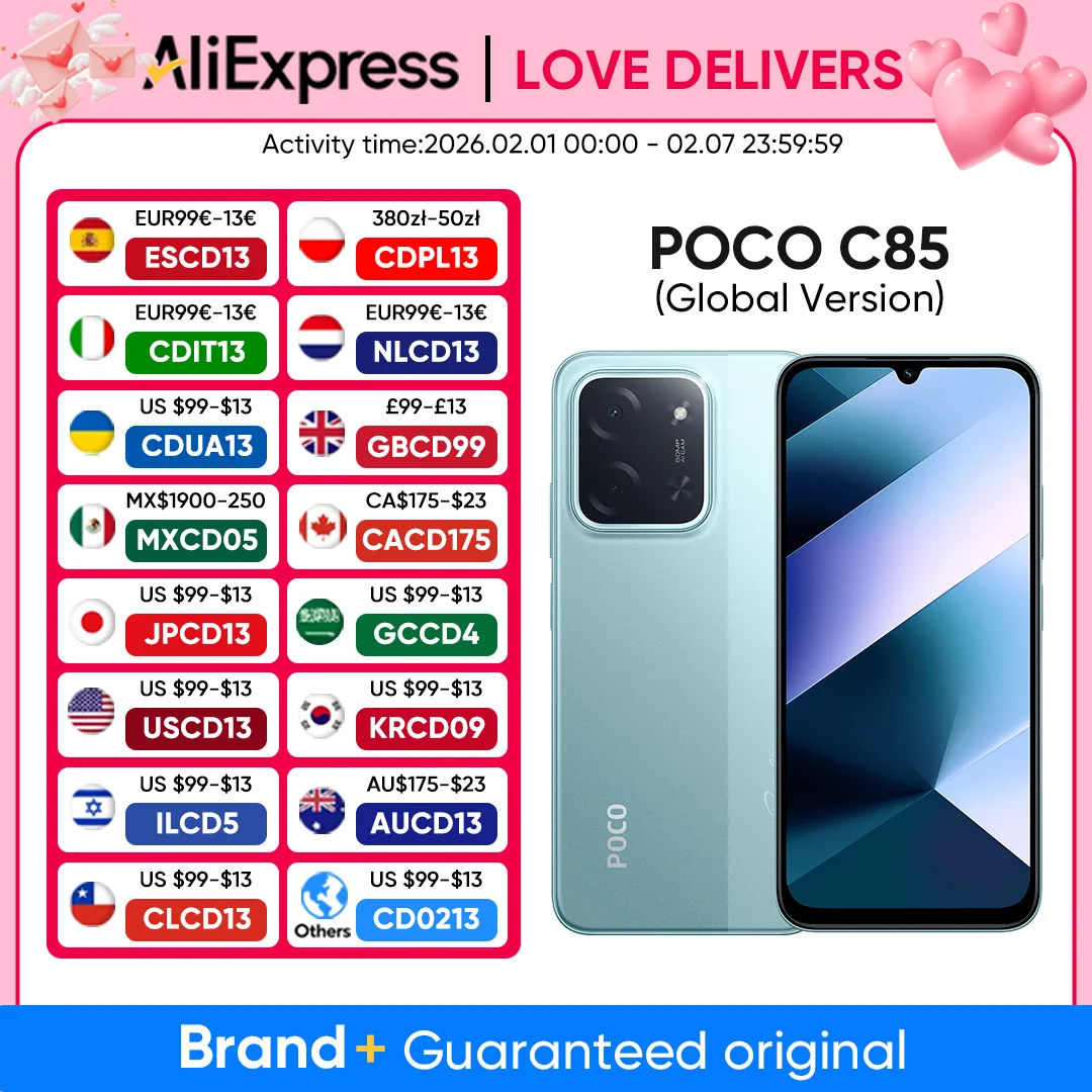 

Оригинальный смартфон POCO C85, глобальная версия, MTK Helio G81-Ultra, 6000 мАч, аккумулятор 6,9 дюйма, камера 50 МП, 33 Вт, быстрая зарядка, NFC