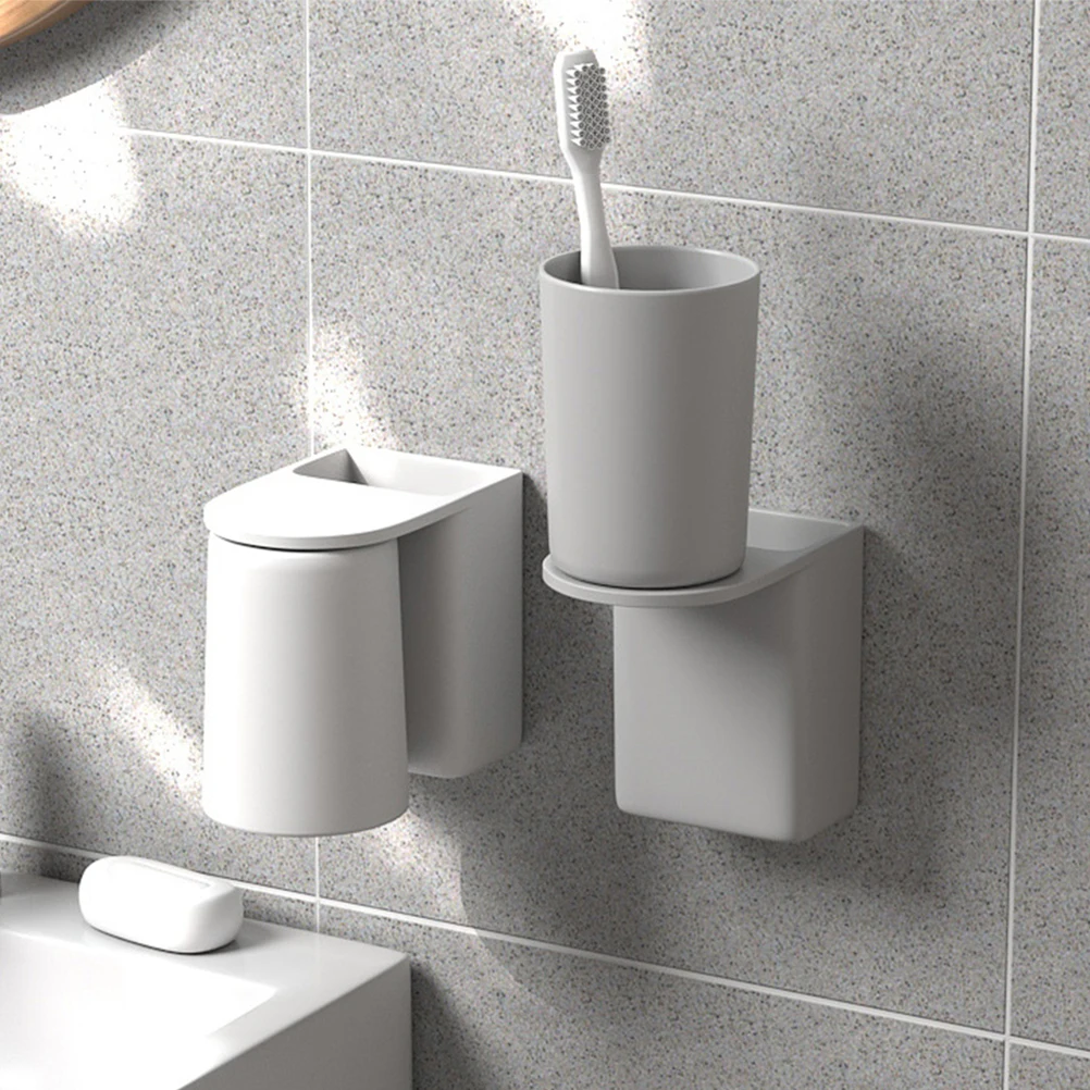 

Toothbrush Cup Holder Wall Mount PP ABS Material Storage Electric Dustproof Adhesive Bathroom Toothpaste Holder