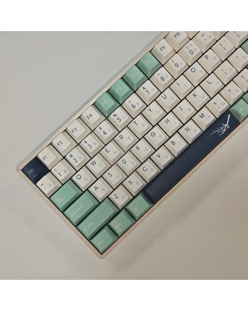 white mint green and dark blue color block pbt dye sub keycaps full set oem profile for mechanical keyboards