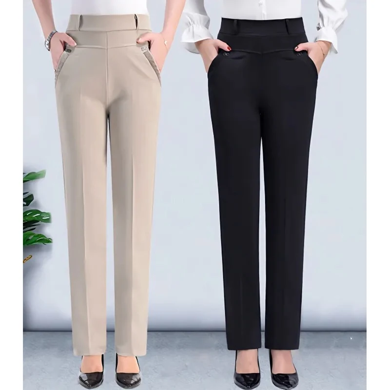 Middle Aged And Old Women Summer Pant Elastic High Waist Loose Straight Pants Mother Long Casual Thin Trousers 5XL W713