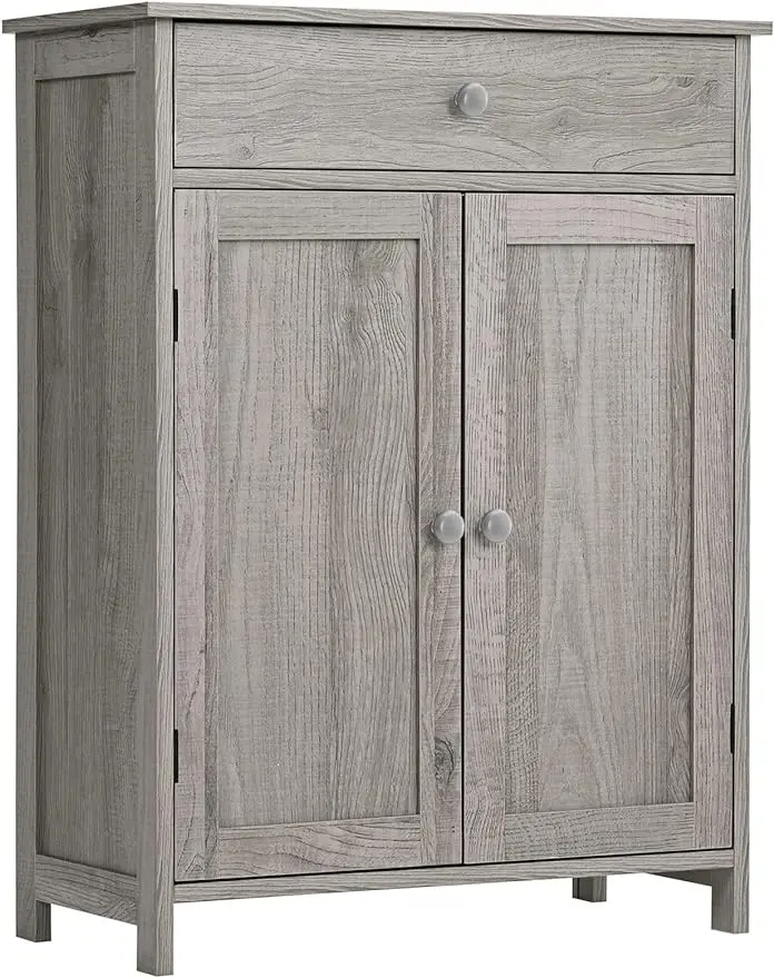 

Bathroom Floor Storage Cabinet with 1 Drawer 2 Shelves and 2 Doors, Freestanding for Living Room, Kitchen, Entryway, Grey