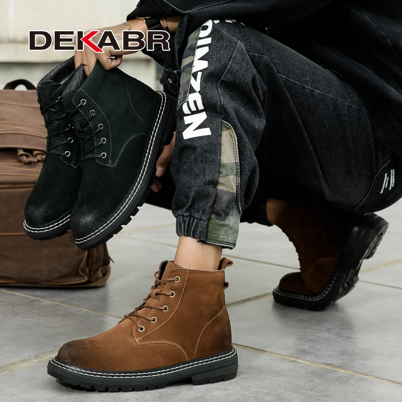 DEKABR 2024 New Fashion Casual Men Shoes Genuine Leather Boots Lace Up Waterproof Handmade Comfortable Business Boots Size 37-46