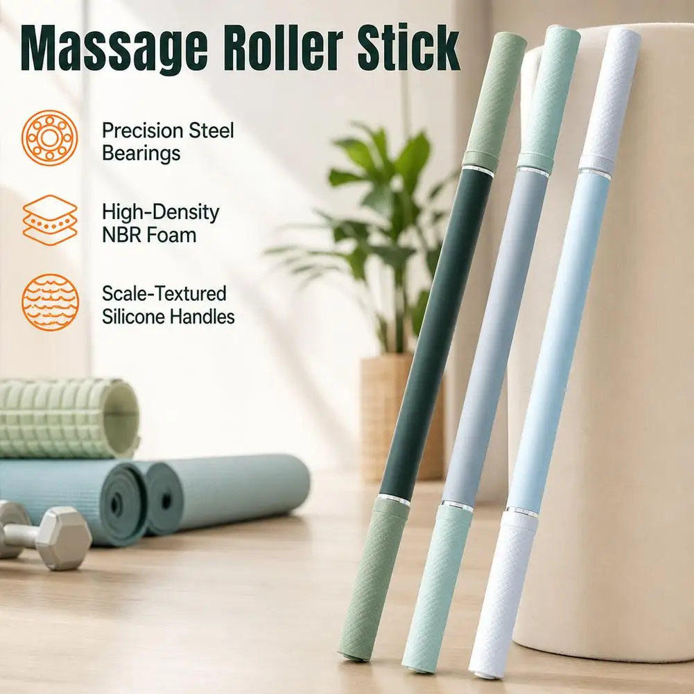 45cm Muscle Roller Stick Deep Tissue Massager with Steel Core and Smooth Ball Bearings for Legs Calves and Back Recovery