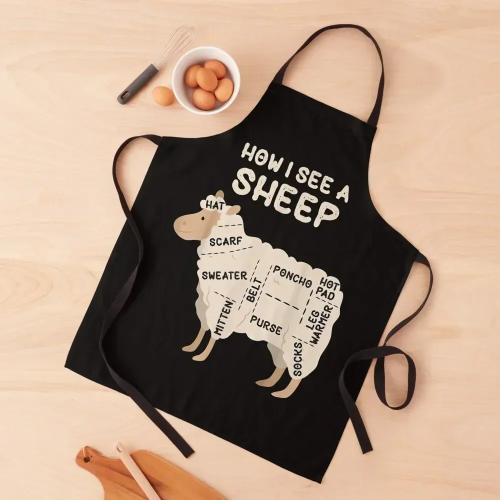

How I See A Sheep Funny Sheep Lover Yarn Wool Knitting Gift Apron Waiter Uniforms For Man Haircut Kids For Man Apron