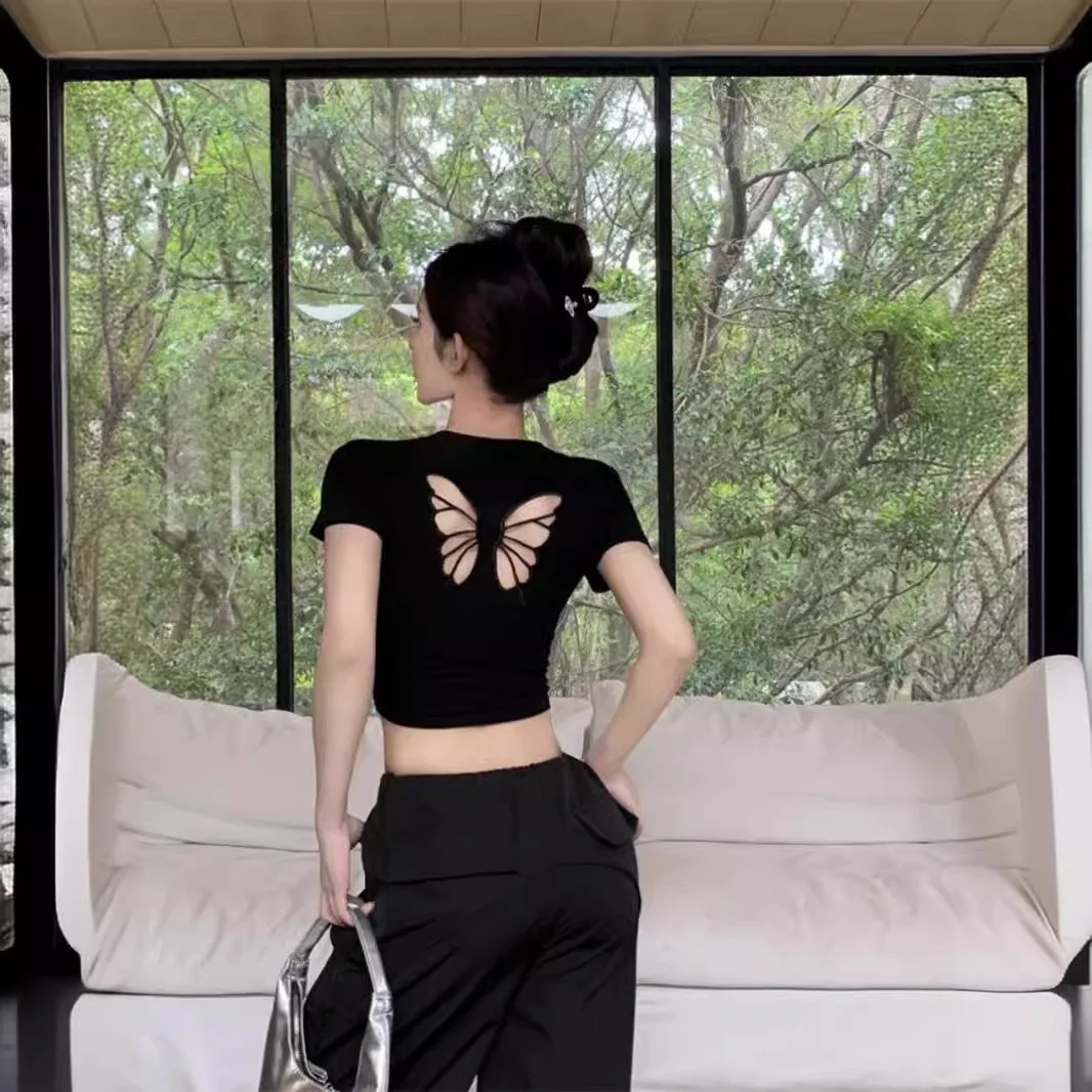 

2025 Lace Bow Embroidery Short Sleeve T-Shirt for Women, Summer Midriff Short Sleeve Slim Fit Tops