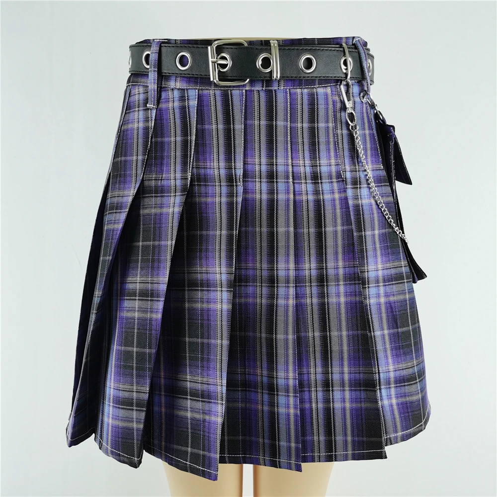 Vintage High Waisted Skirts New Belt Pleated Cool Girl Kawaii Punk Style Vintage Sexy Gothic Harajuku Korean Tennis