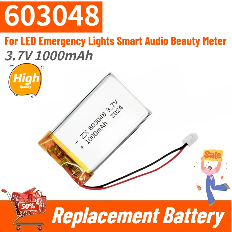 

High Quality 603048 Battery 3.7V 1000mAh for LED Emergency Lights Smart Audio Beauty Meter Brand New Replacement Battery