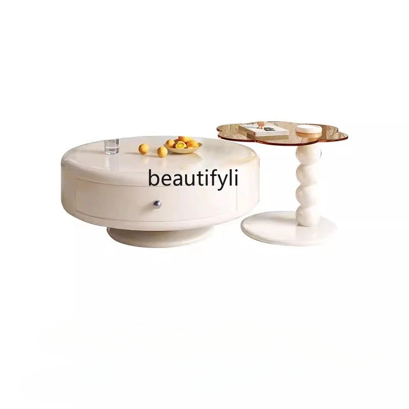 

Cream Style Light Luxury Tea Table Combination Living Room Simple Modern French round Storage Cloud Tea Table