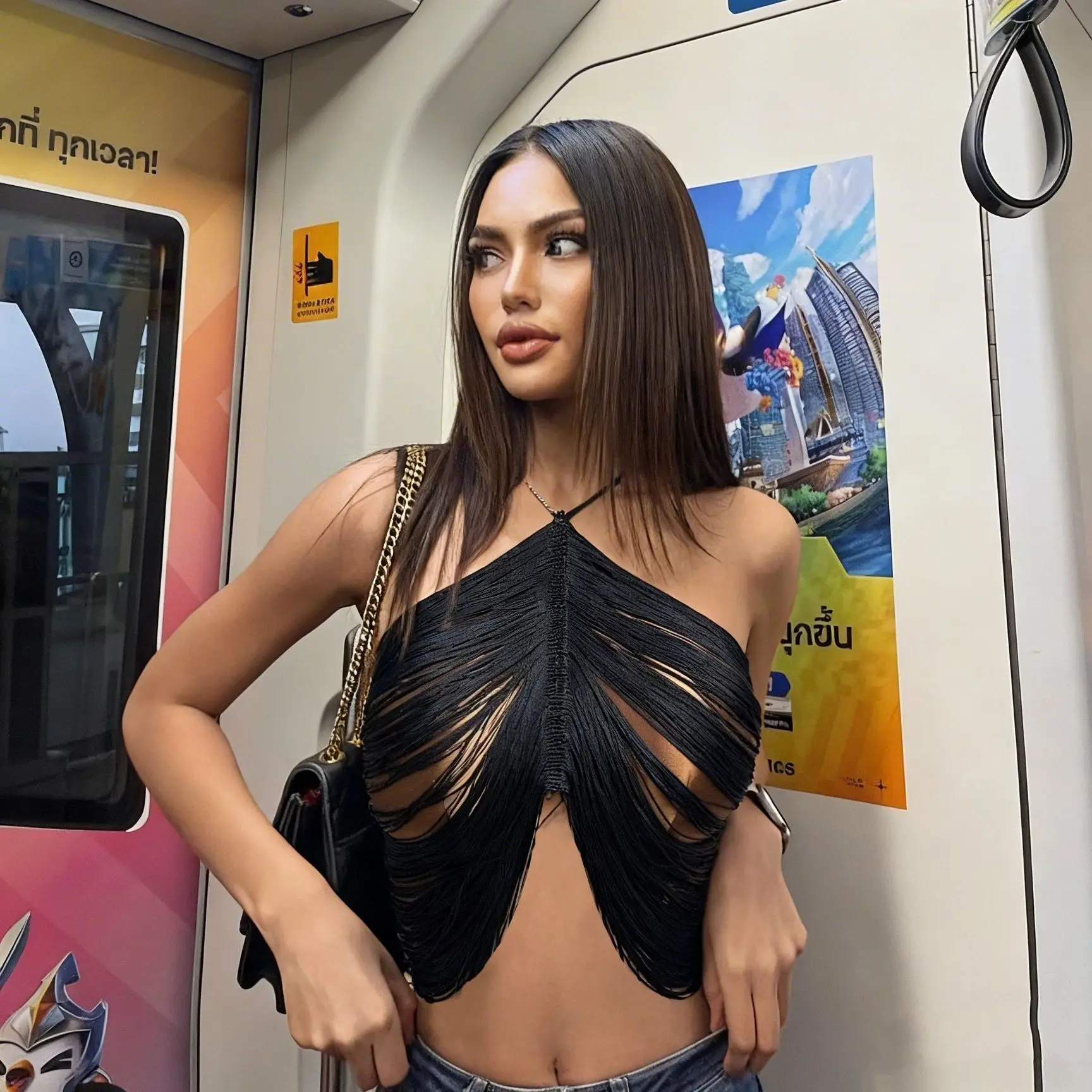 Fashion Women Tassel Decoration Crop Top Sexy Hollow Perspective Backless Bandage Halter Neck Tank Top Music Festival Camisole
