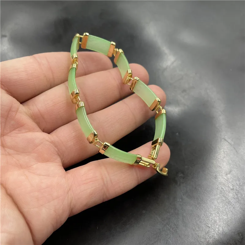 Affordable Jade Vacuum Electroplating Inlaid White Background Green Jade Bamboo Bracelet Women's Light Green Jade Bracelet