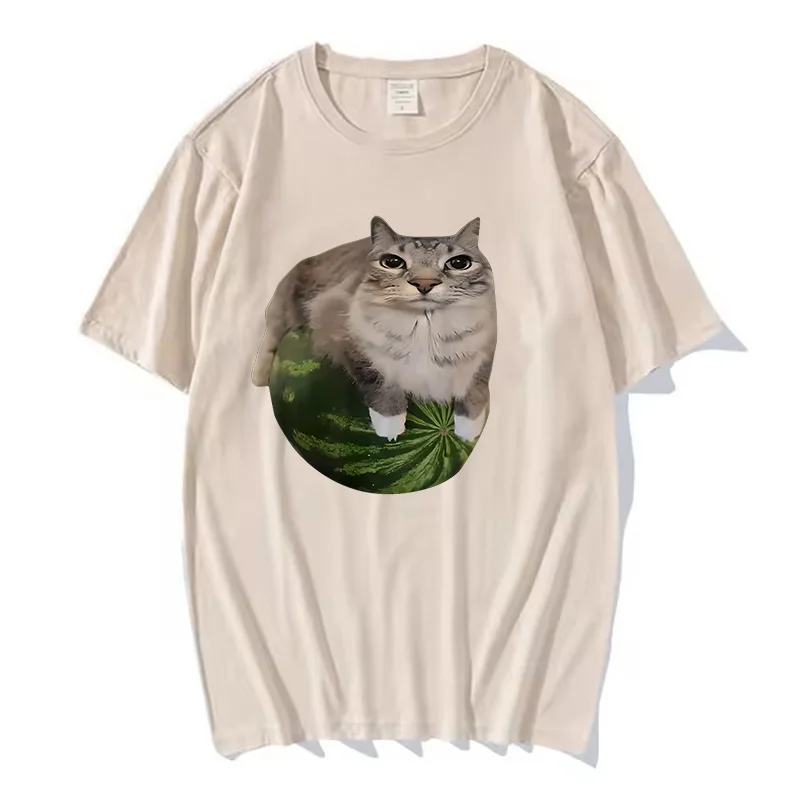 90s Y2k Watermelon Cat Silly Cat Meme T-Shirt A Hilarious Watermelon Print Shirt Fashion Harajuku Kawaii T-shirt Y2K Clothing