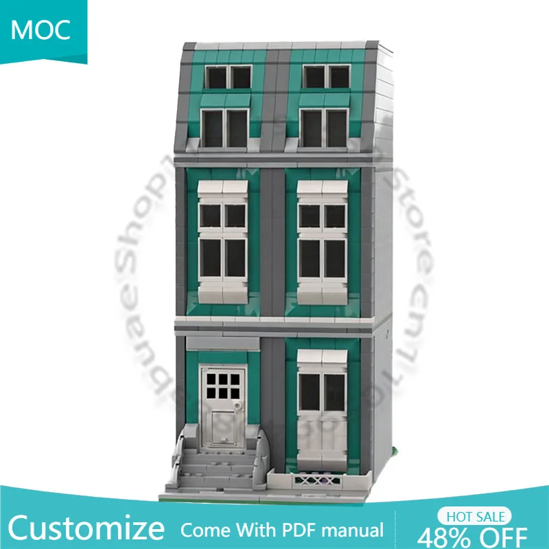 

710 деталей Модульный конструктор: Фасад таунхауса MOC, настраиваемый, простой дизайн, DIY, игрушка-конструктор для мальчиков, подарок