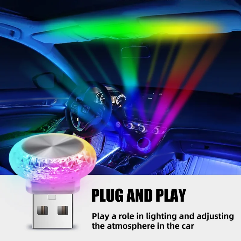 Car Lights Mini USB LED Night Atmosphere Lights Auto Ambient Lighting Mini Colorful Lamps Decorative Lamps Interior Accessories