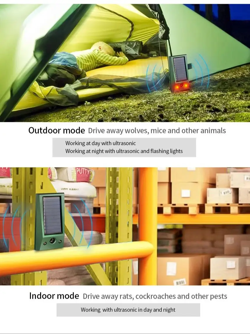 Solarbetriebener Ultraschall-Tier- und Insektenvertreiber für den Außenbereich mit rotem LED-Blitz, IP66 wasserdicht, für Garten, Bauernhof, Hof, Schädlingsbekämpfung – Detail 4