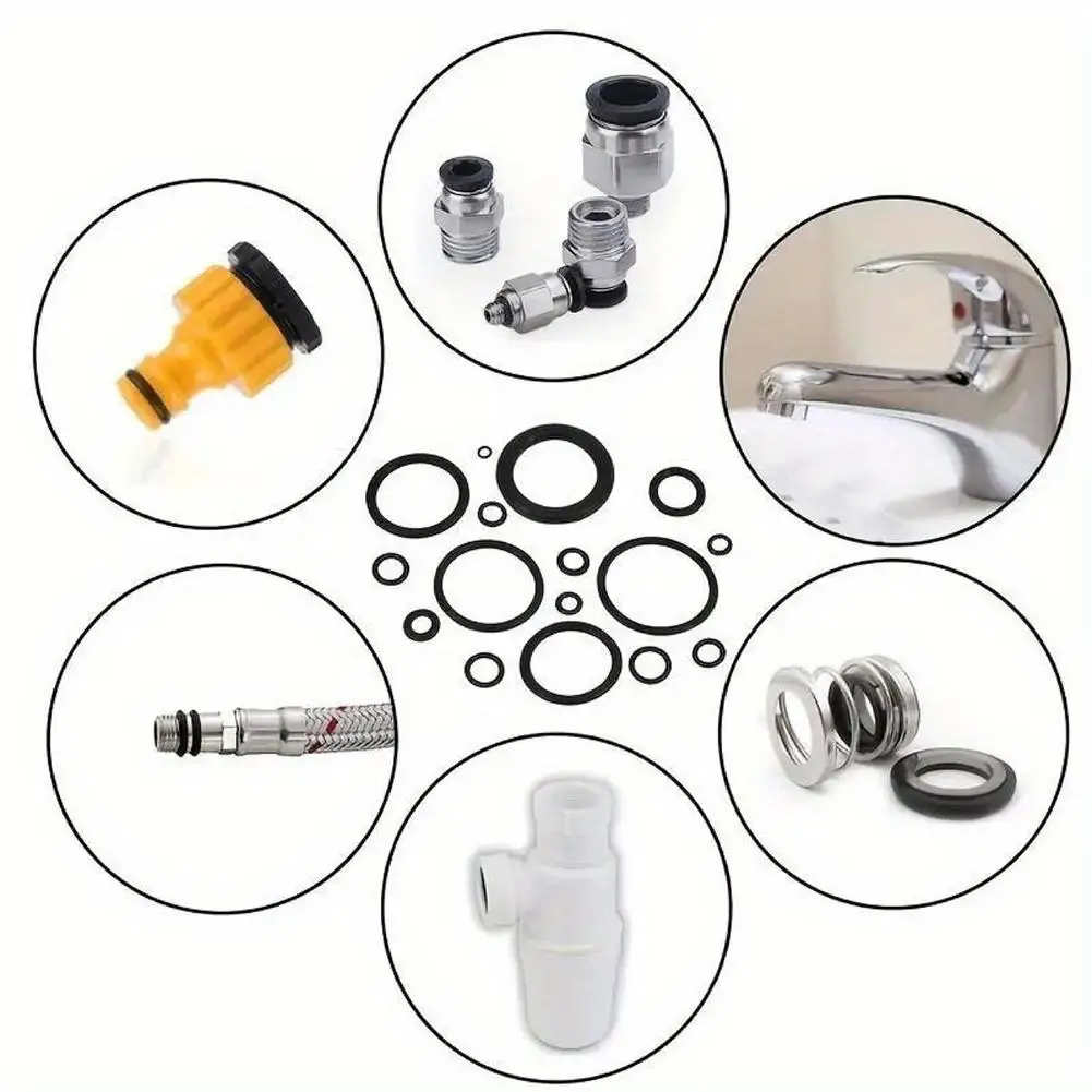 

225pcs Rubber O-rings for Faucet, Hose, Valve, Water & Oil Proof Seals, Washer Combo Set, Universal Plumbing Accessories