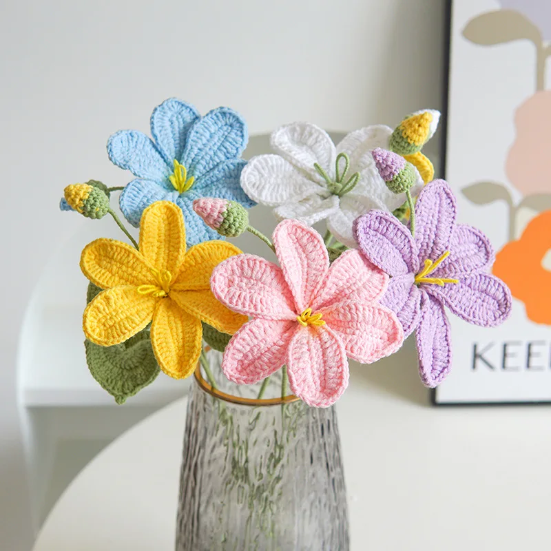 

Handmade Knitting Tung Oil Tree Flower Branch Simulation Flowers with Buds Fake Flowers Decorative Props Gift Knitting Ornaments