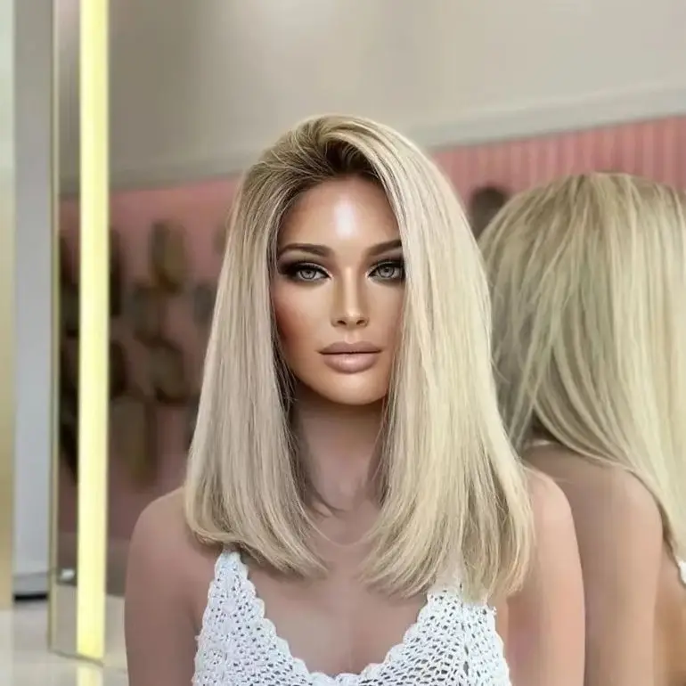 Ombre Blonde Lace Front Wig For Women Short Bob Lace Wig Brown Roots 13x4 HD Transparent Lace Frontal Wigs Preplucked Daily Wear
