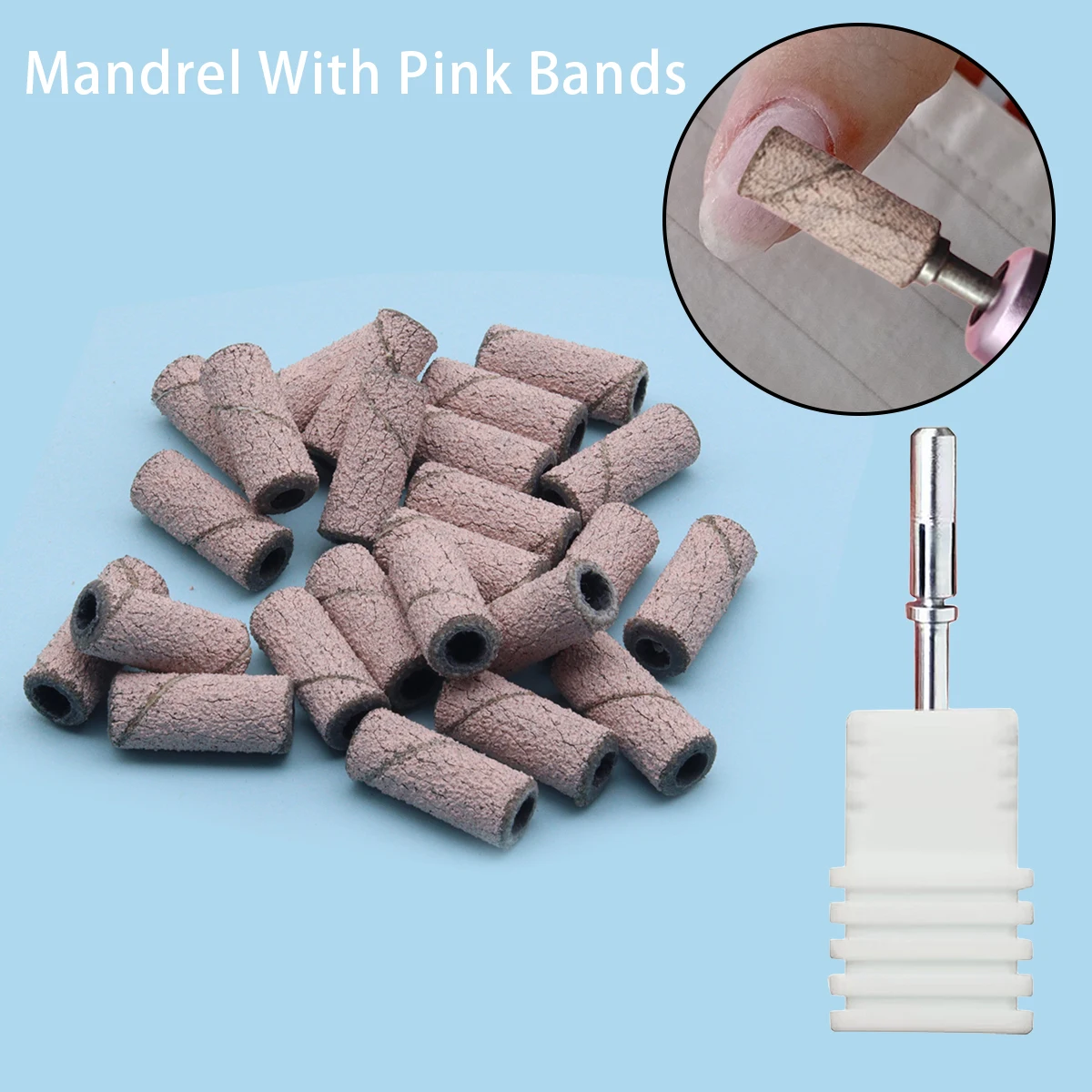 21pcs per set 3mm Mandrel with Sanding Bands Pink Mini Zebra Sanding Bands Stainless Steel Nail Drill Bits Mandrel 2 Grits