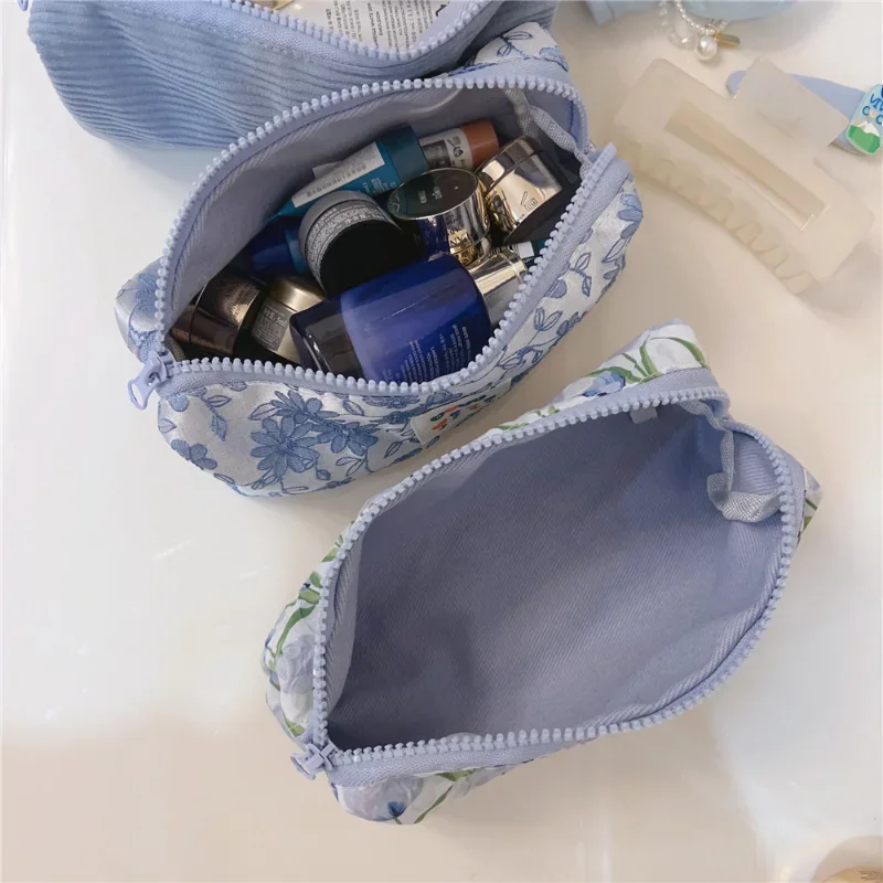 Fashion Fresh Blue Series Make-up Bag Cosmetic Storage Bag Makeup Brush Organizer Student Large Capacity Pen Bag Pencil Pouch