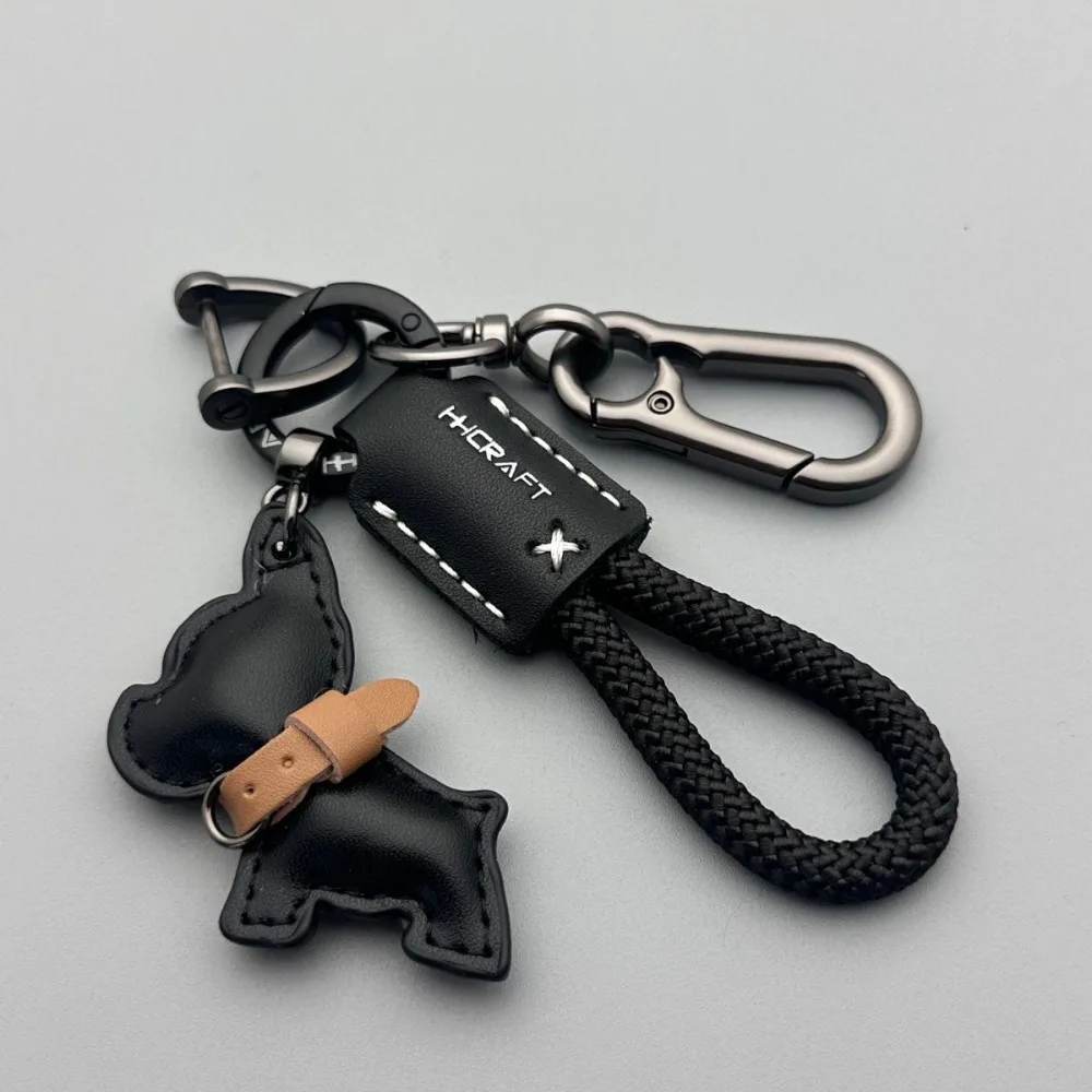 Schlüsselanhänger mit französischer Bulldogge, handgefertigt aus echtem Leder, geflochtener Seil-Schlüsselanhänger mit Anti-Verlust-Riemen für Damen und Herren, Autoschlüssel zum Organisieren – Detail 6