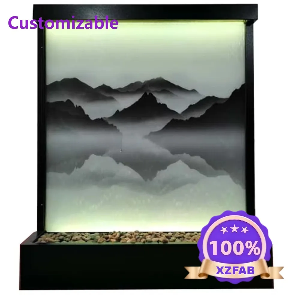 Factory Direct 2026 Custom Modern Interior Office Waterfall Divider Floor To Ceiling Glass Panel Wall Fountain And Metal Art Scr