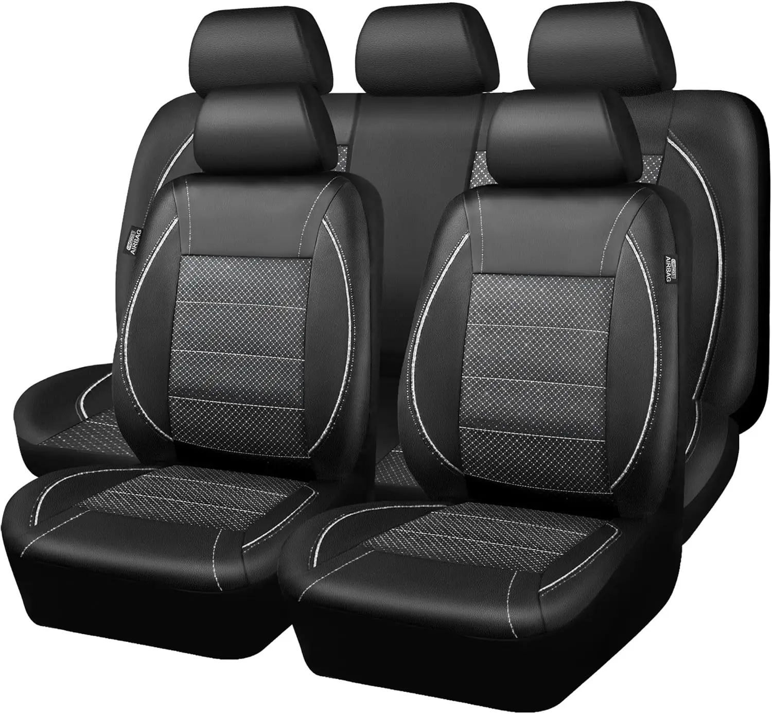 

Universal PU Leather Car Seat Cover Full Set, Zipper Design, Airbag Compatible for Cars SUVs Vans Trucks