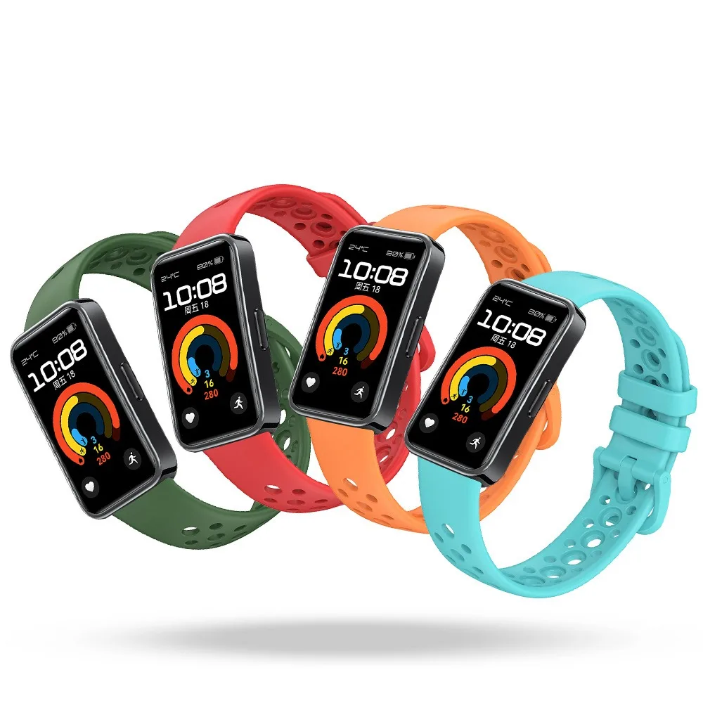 Neues Ersatz Silikon Uhren armband atmungsaktives Mesh Design Armband Schnalle Smart Watch Armband für Huawei Band