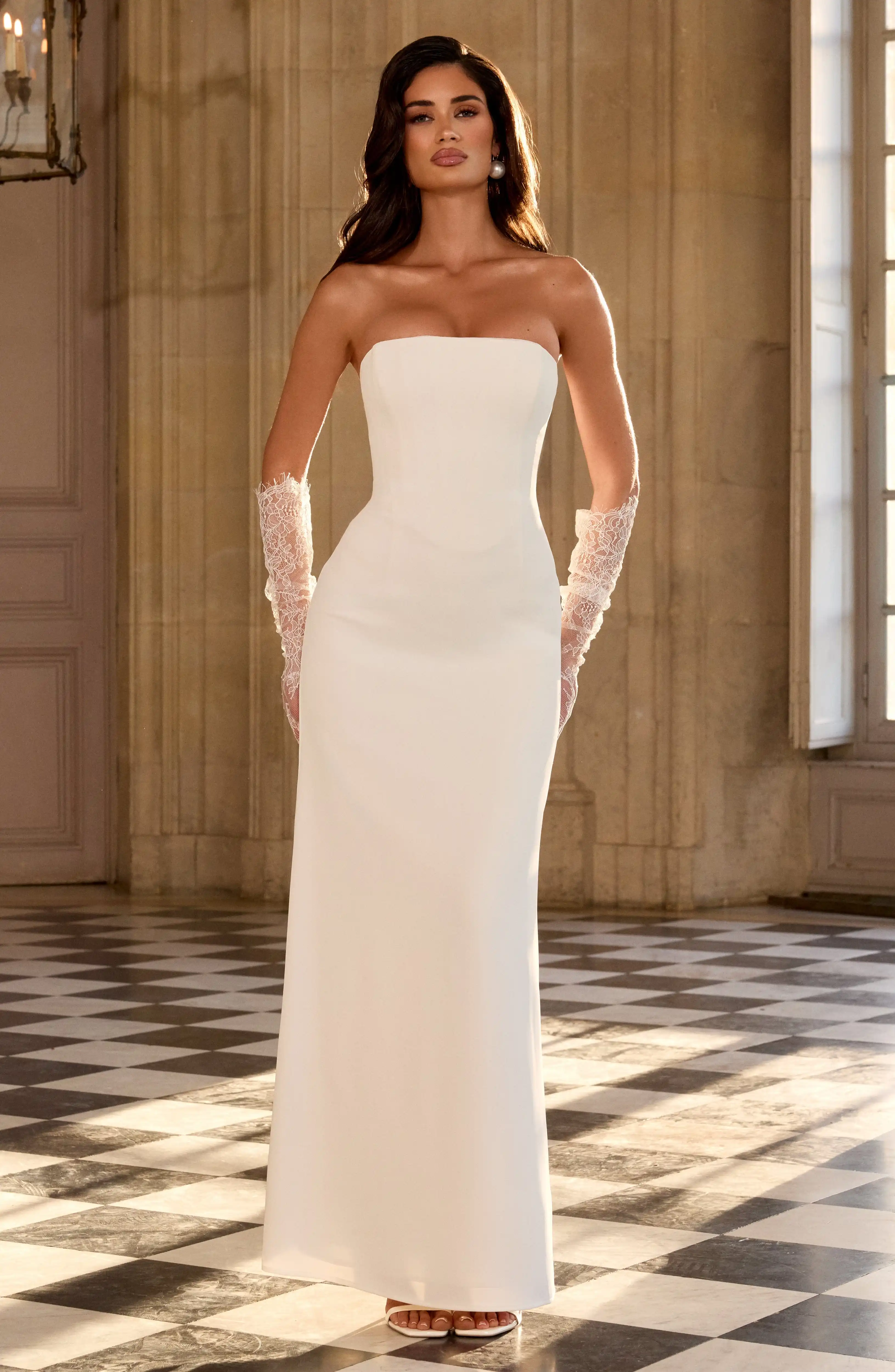 White Strapless Maxi Dress Women Solid Bodycon Lce-up Bandage Long Evening Gown Elegant Wedding Guest Formal Party Prom Dresses view 4