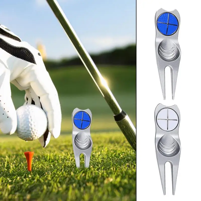 Golf Divot Repair Tool Metal Magnetic Pitch Groove Cleaner Portable Zinc Alloy Pitchfork Golf Accessories Putting Green Fork