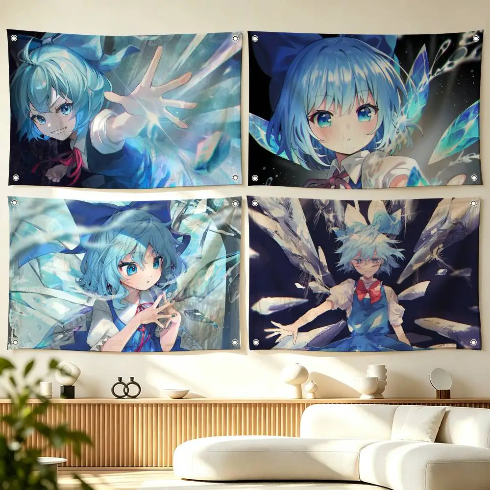 C-Cirno Touhou Project Game Flags Wall Hanging Tapestry Outdoor Garage Room Decorative flag Background Blanket
